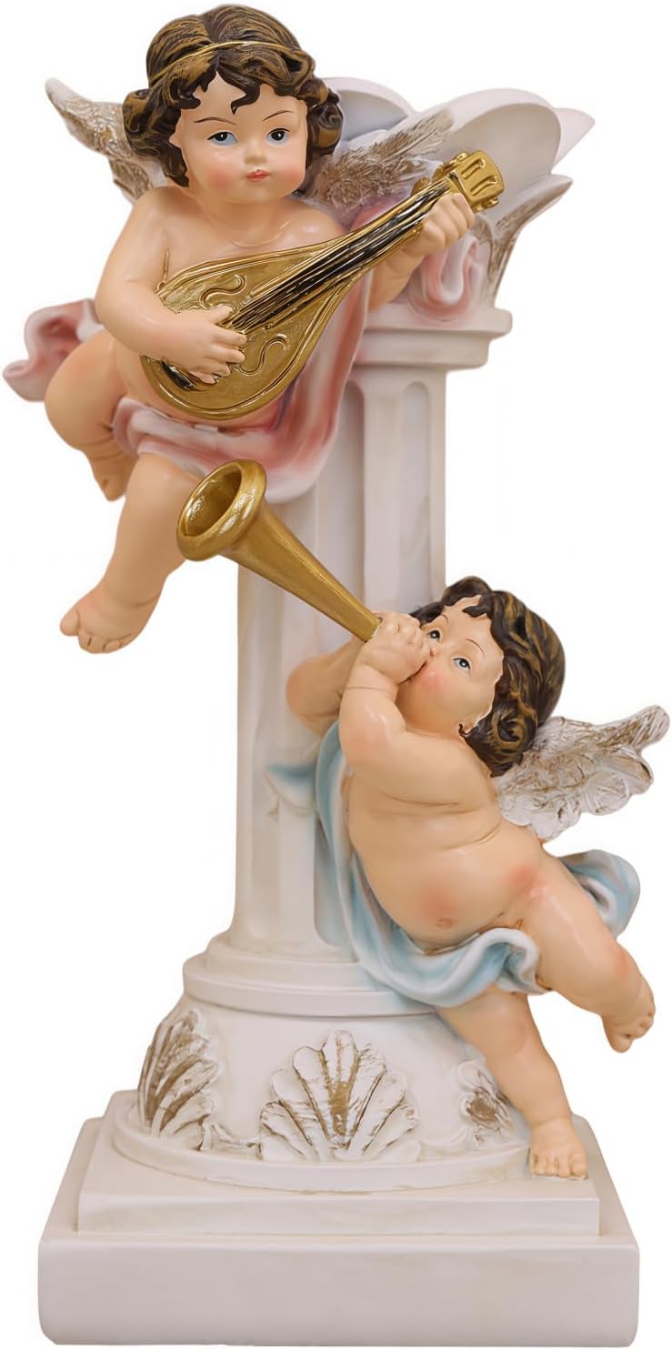 Musical Winged Cherub Resin Figurine