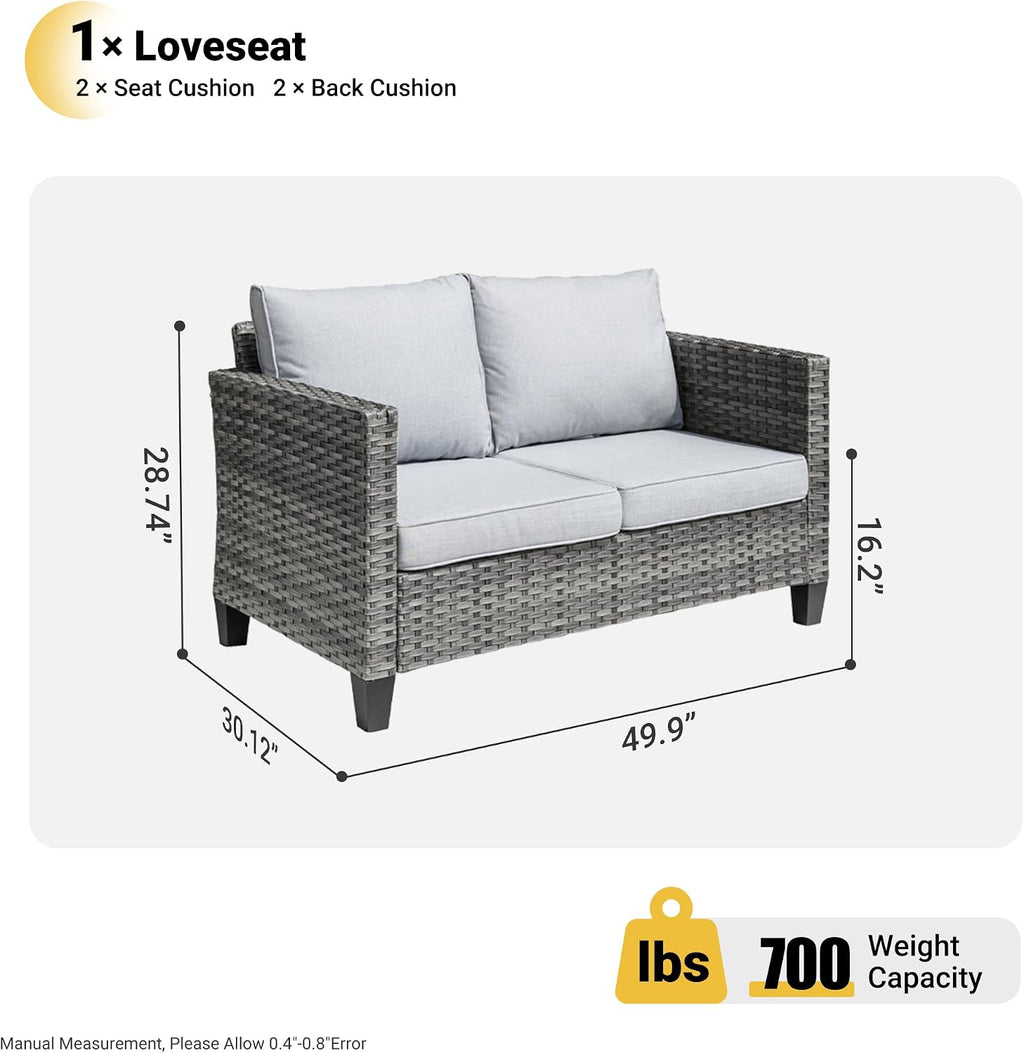 High Back Rattan Cushioned Outdoor Loveseat