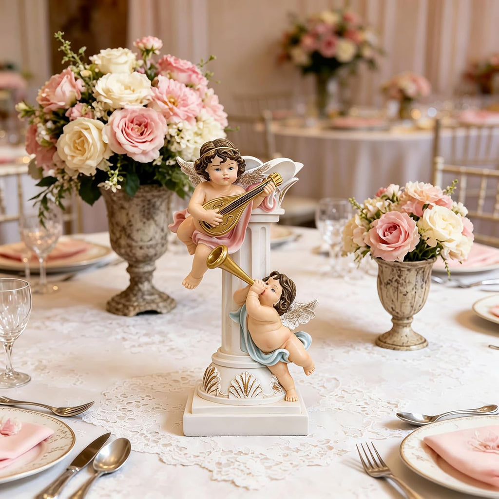 Musical Winged Cherub Resin Figurine