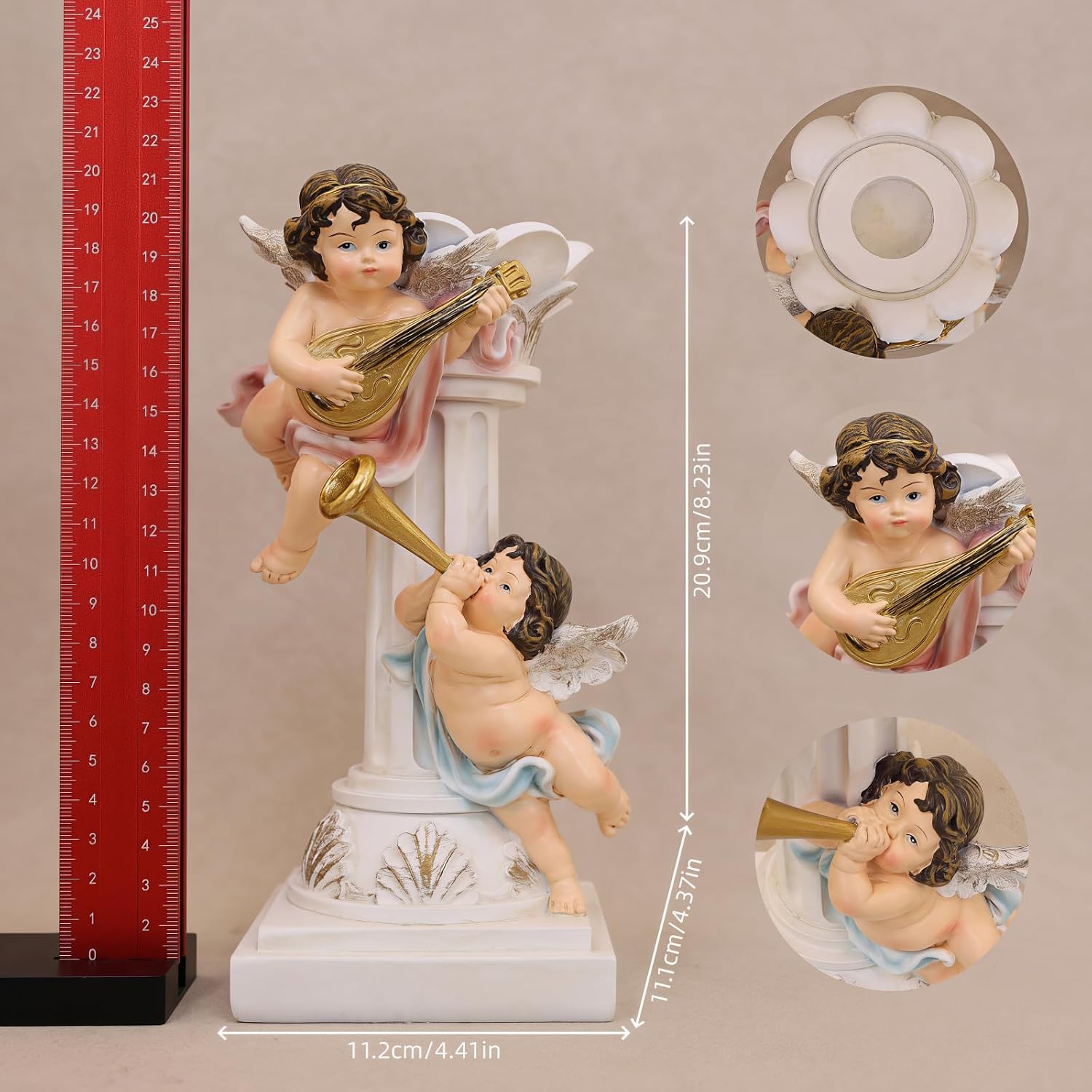 Musical Winged Cherub Resin Figurine