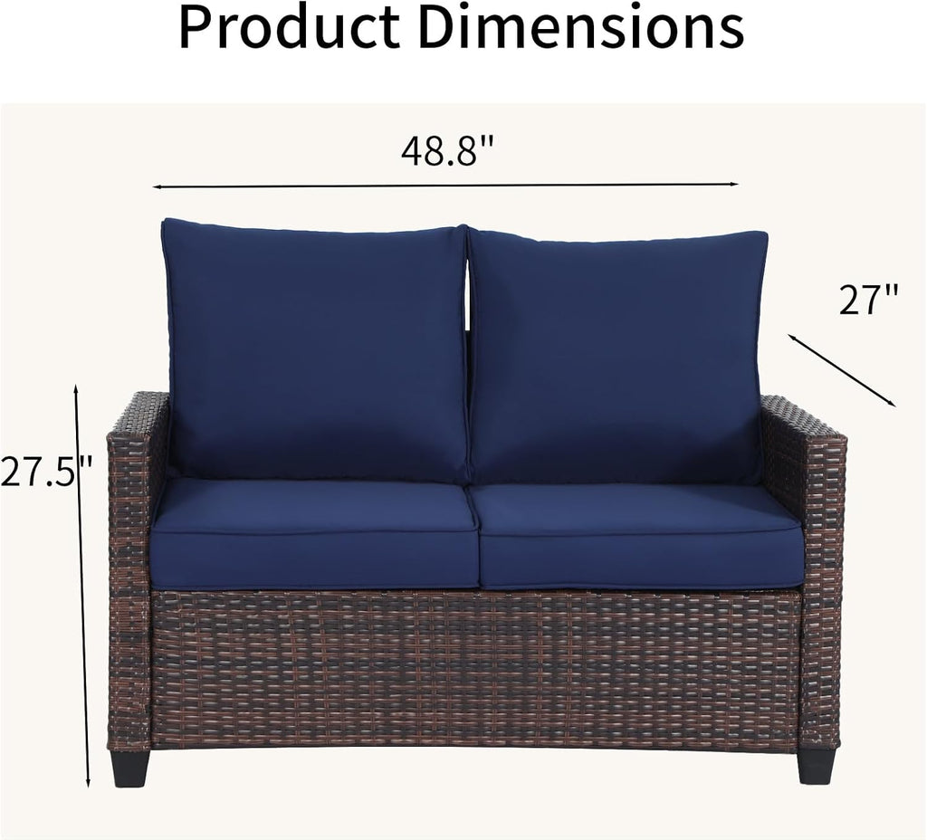 Washable Cushion Rattan Outdoor Loveseat