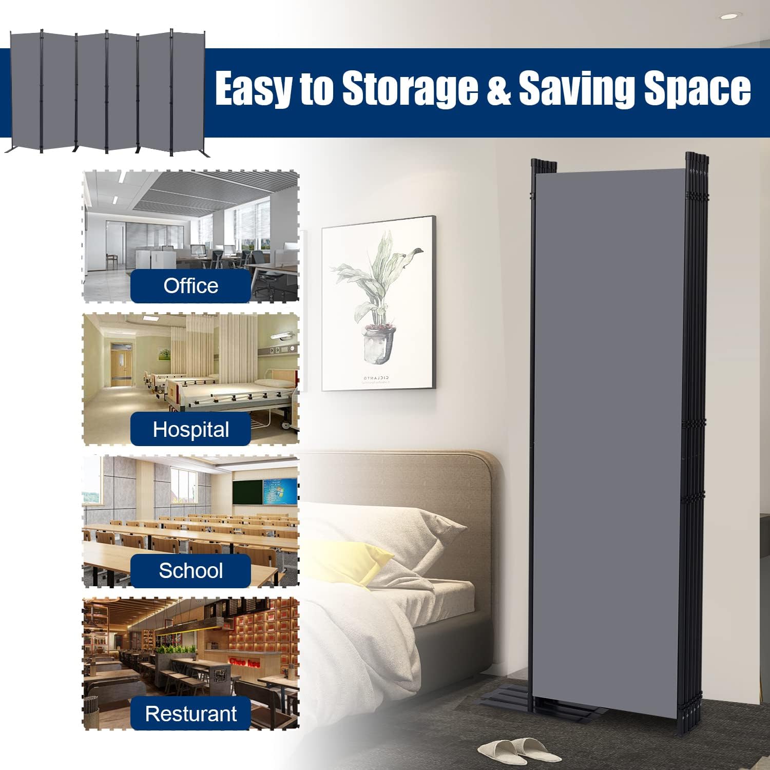 Six Panel Portable Fabric Room Divider