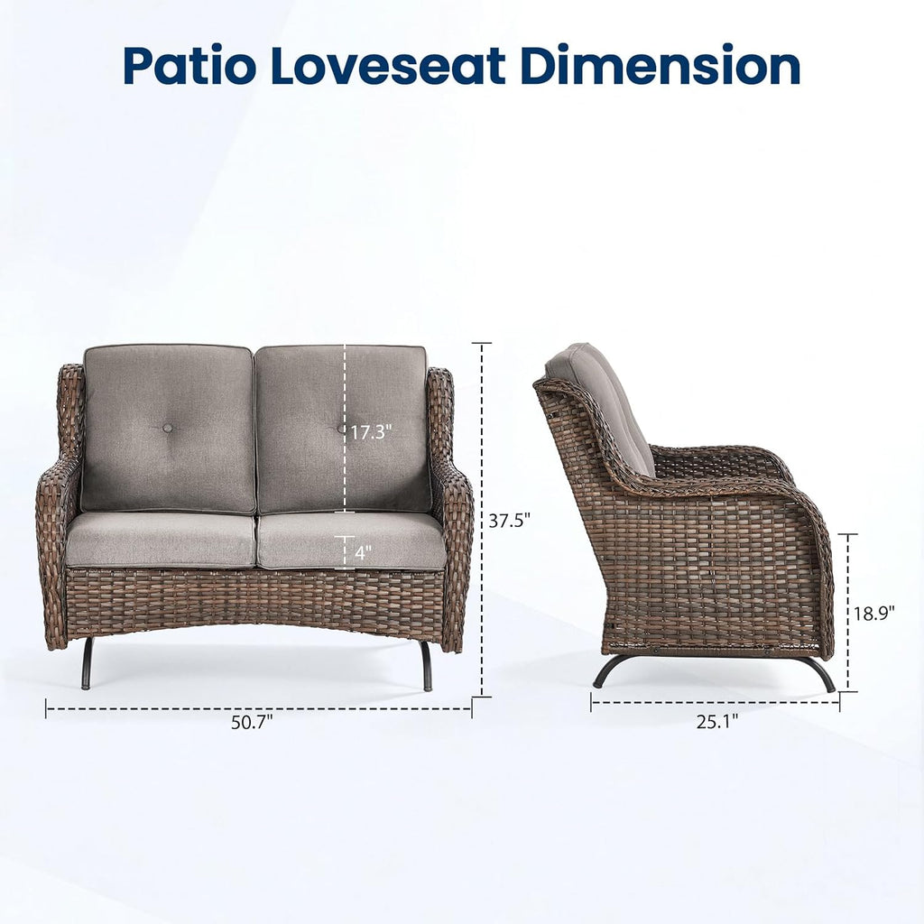 Thick Cushioned Wicker Outdoor Loveseat