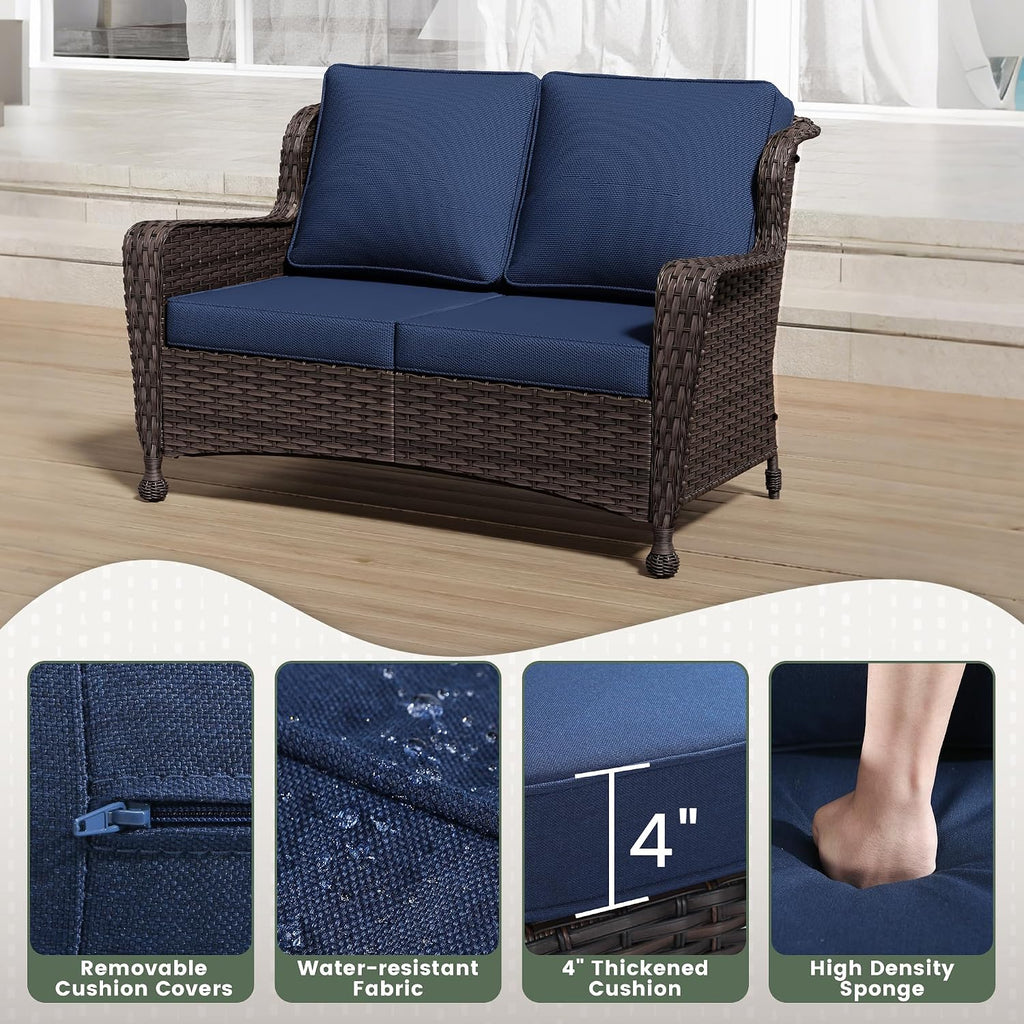 Weatherproof Rattan Two-Seat Patio Sofa