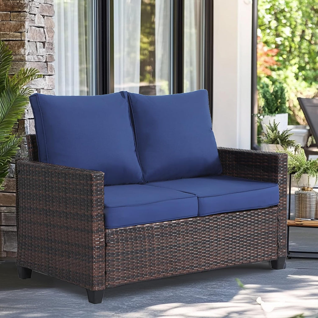 Washable Cushion Rattan Outdoor Loveseat