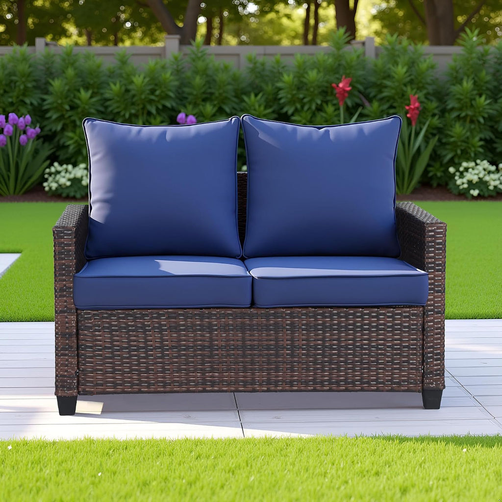 Washable Cushion Rattan Outdoor Loveseat