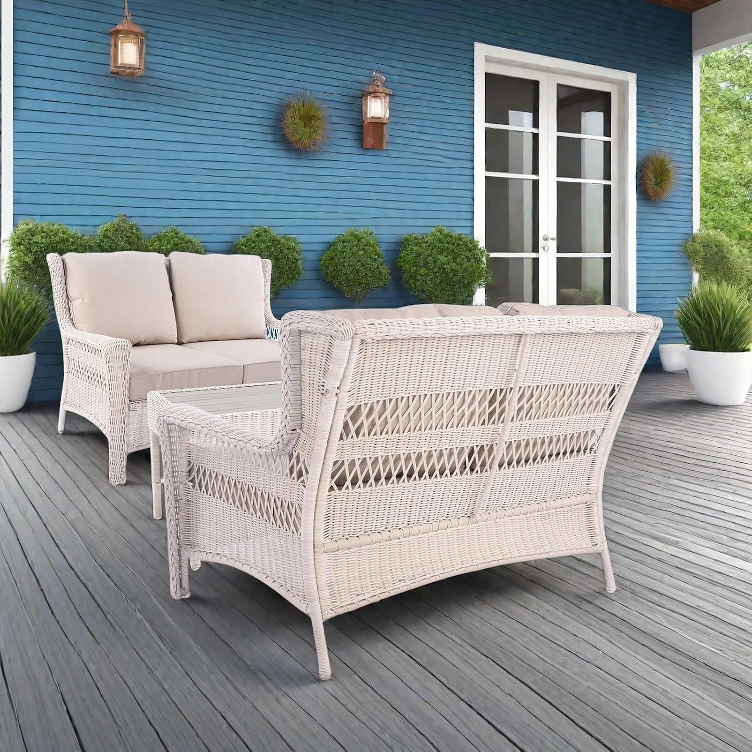 Waterproof Cushion HDPE Rattan Loveseat