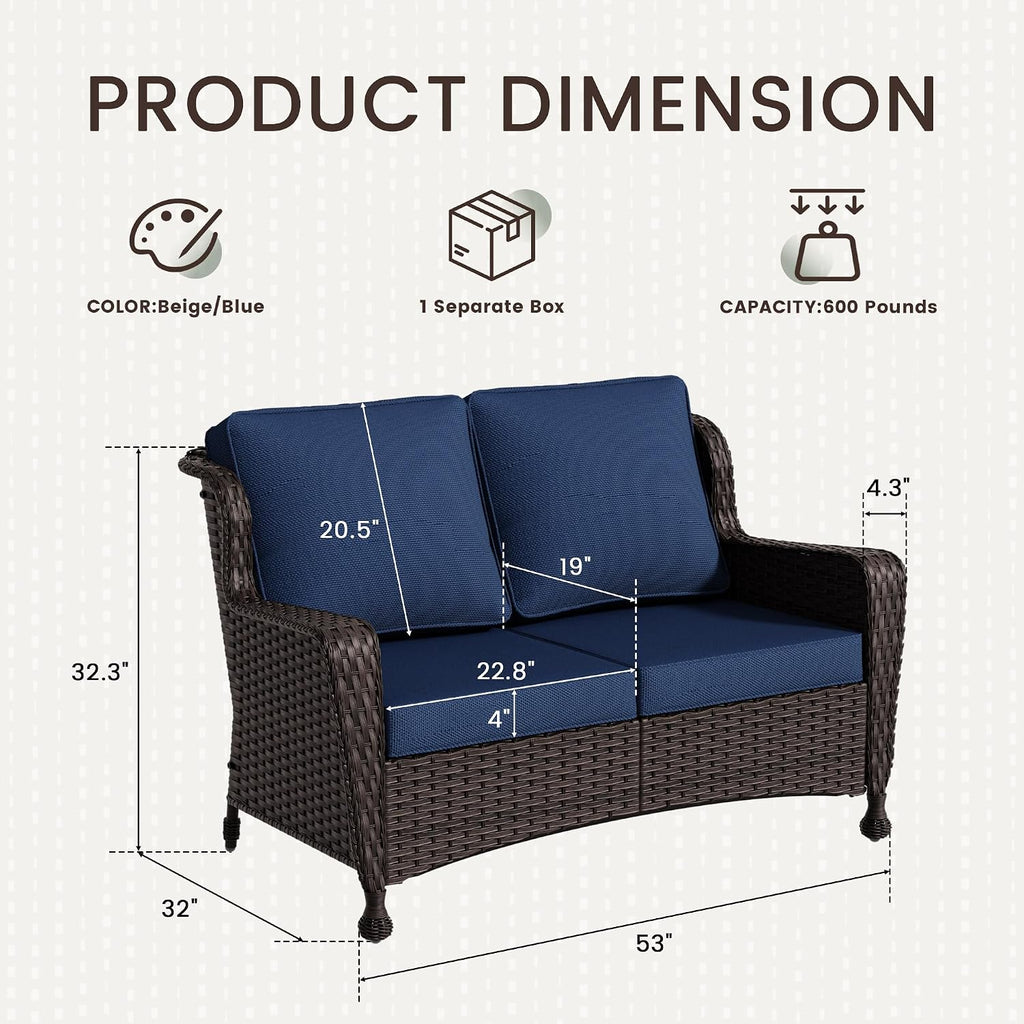 Weatherproof Rattan Two-Seat Patio Sofa