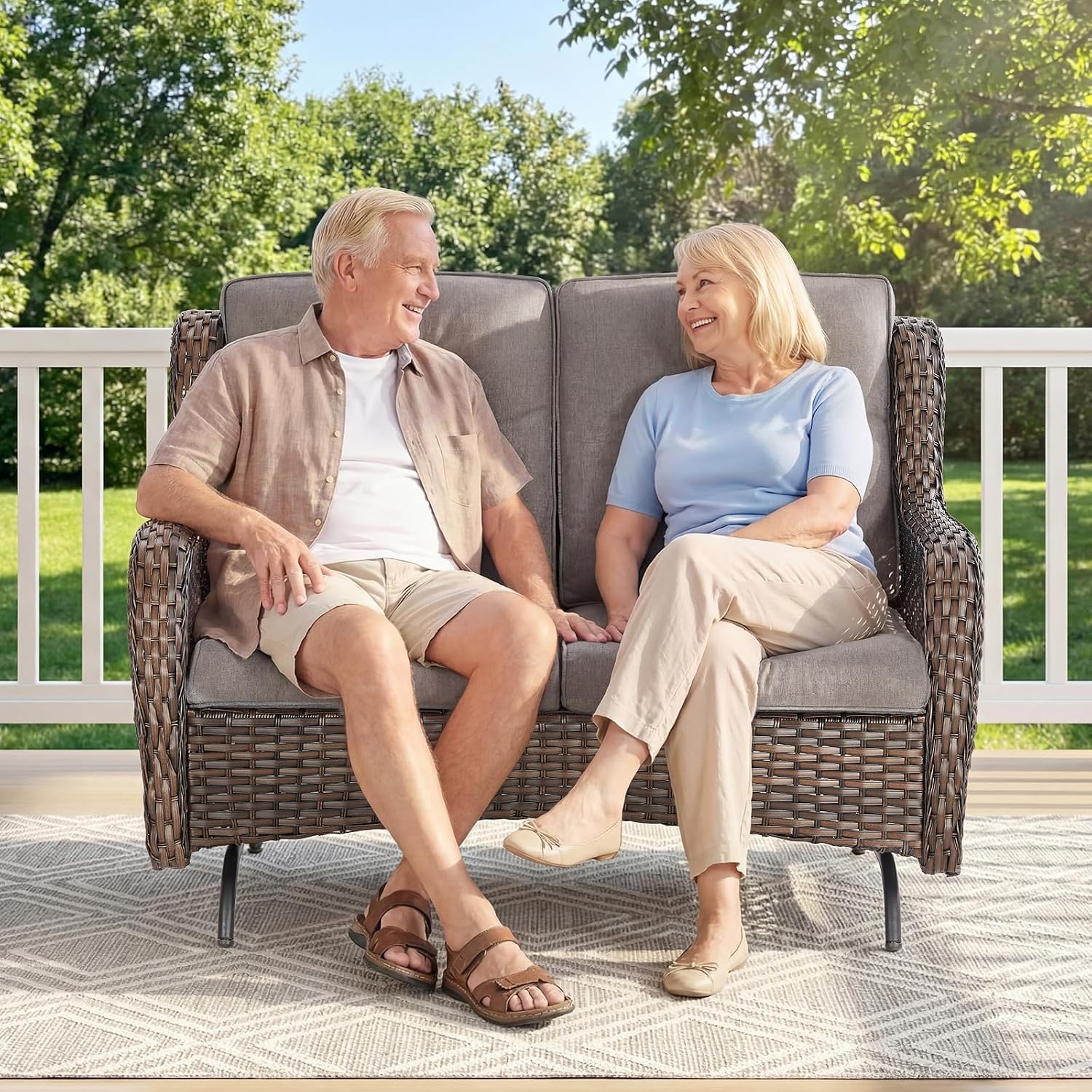 Thick Cushioned Wicker Outdoor Loveseat