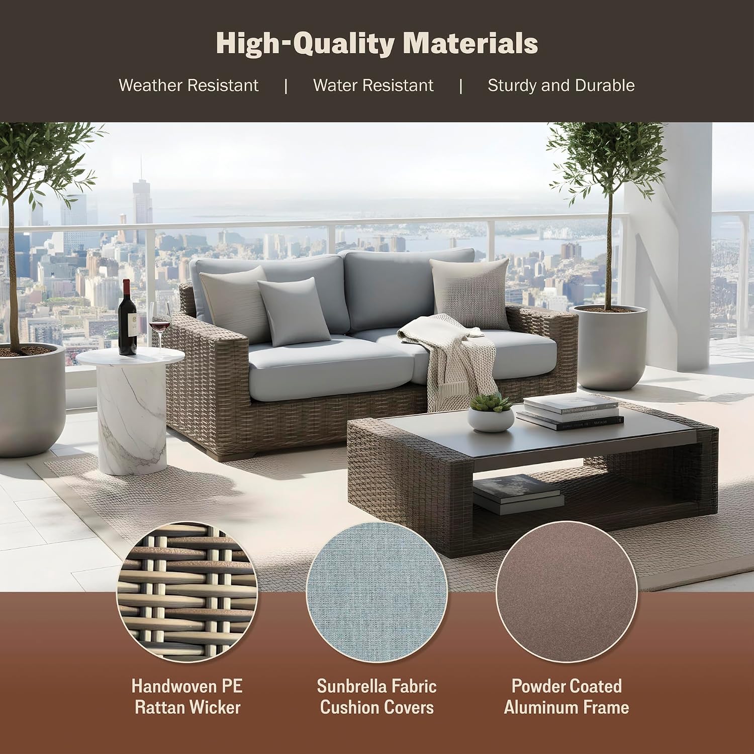 Steel Frame Wicker Cushioned Outdoor Loveseat