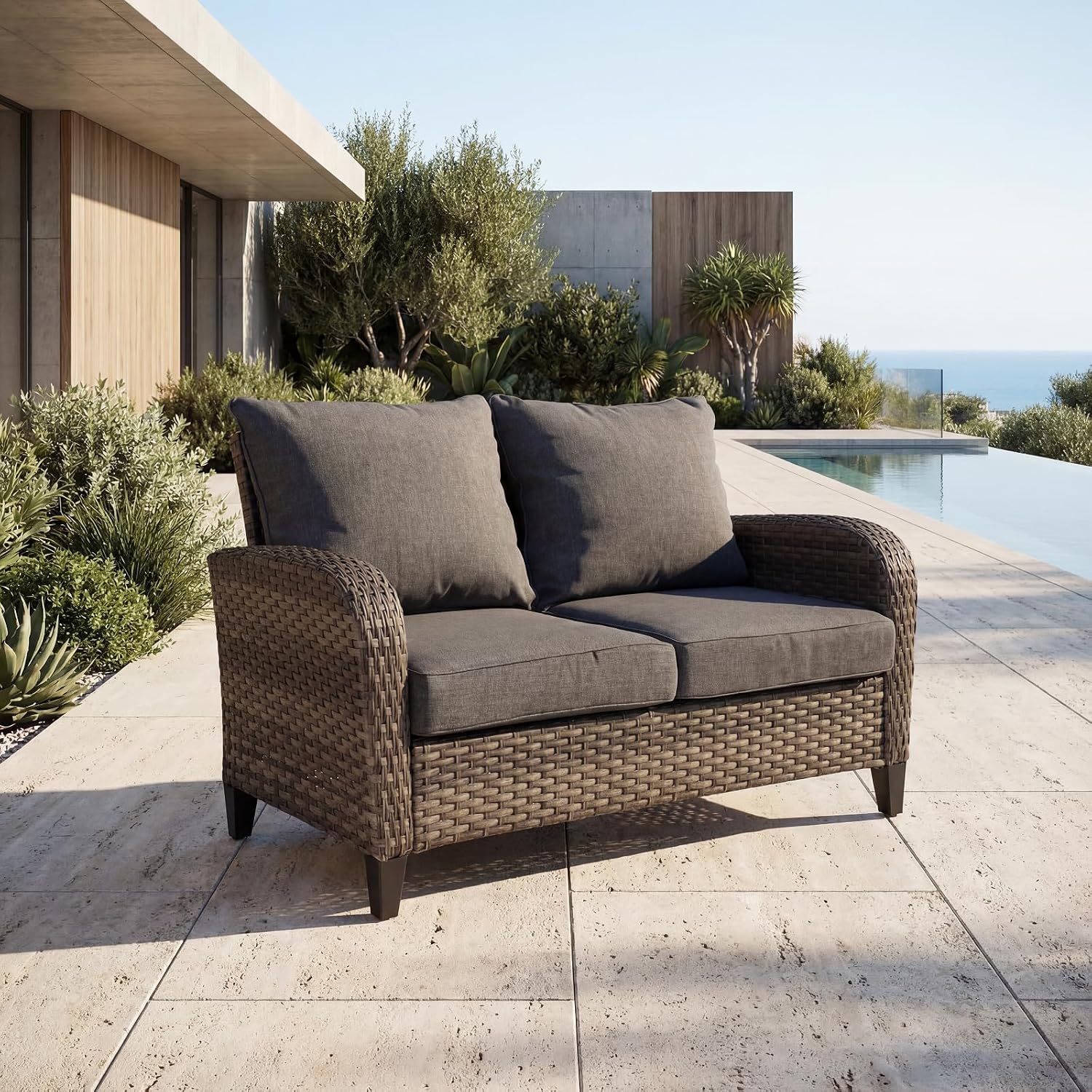 Wicker Outdoor Loveseat Sofa Cushioned