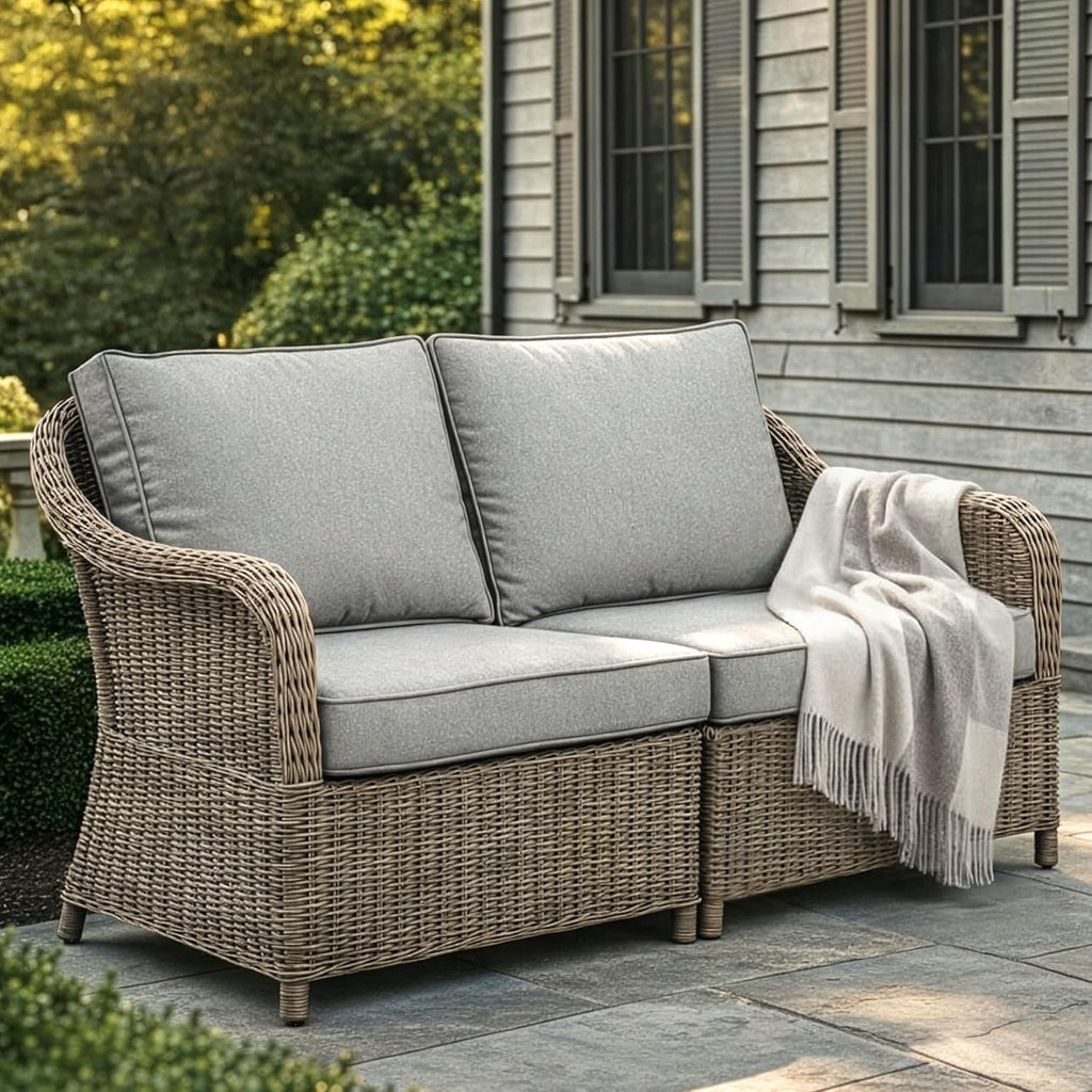 Modular Rattan Outdoor Cushioned Loveseat