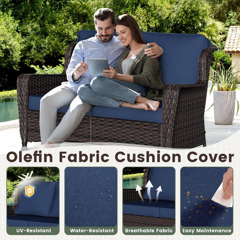 Weatherproof Rattan Two-Seat Patio Sofa