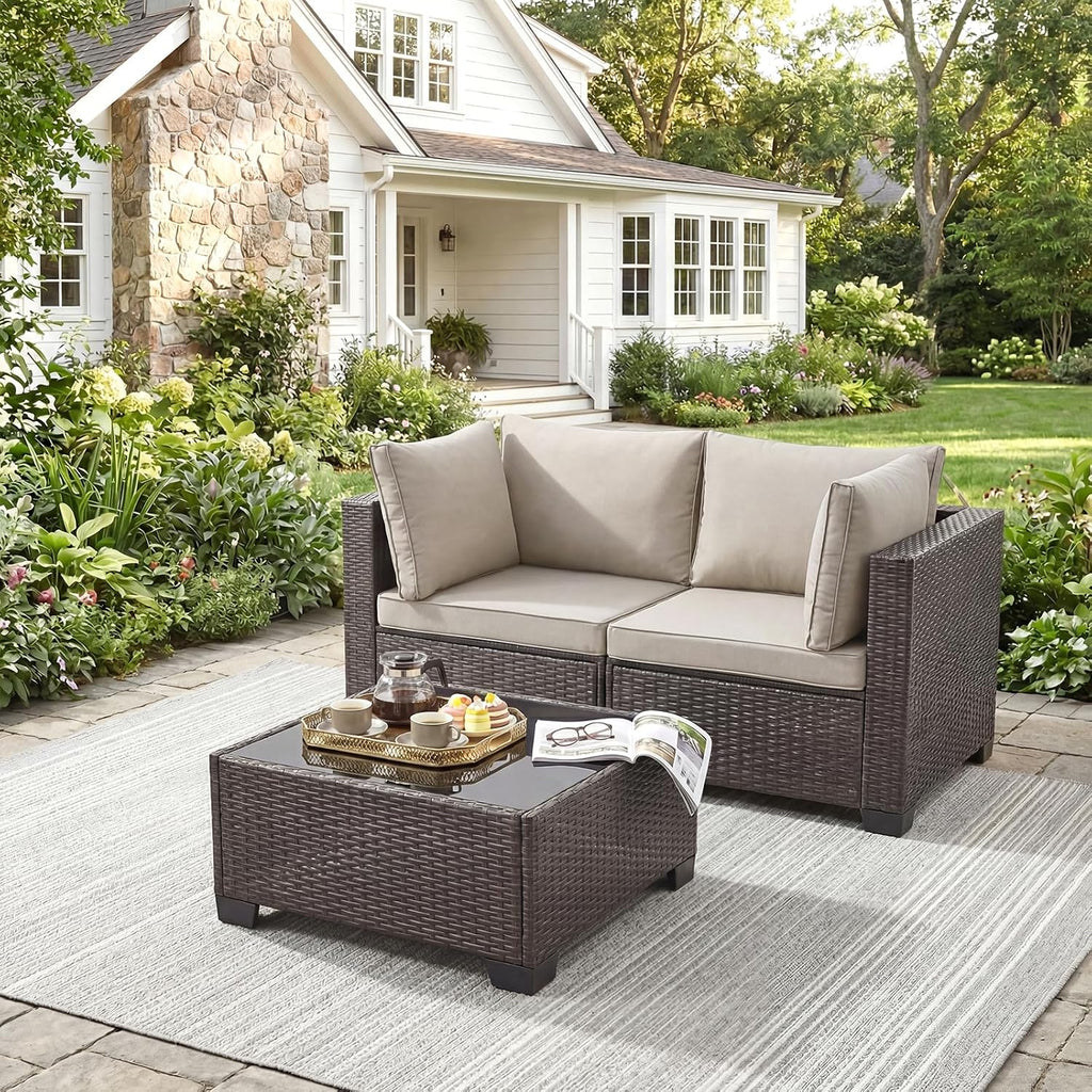 Three Piece Rattan Outdoor Patio Set